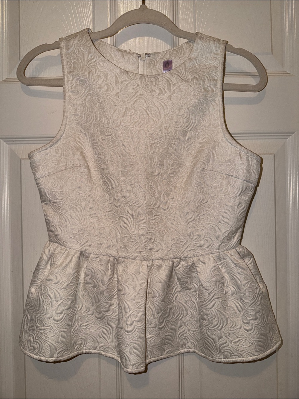 Off White Textured Peplum Top